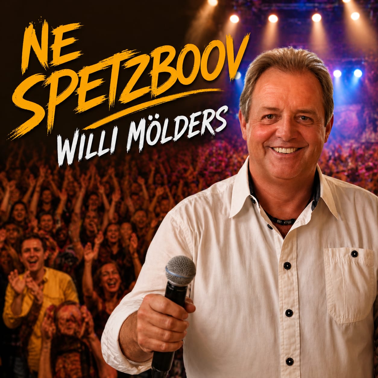 Button von Ne Spetzboov – Motiv mit Willi Mölders am Mikrofon und Schriftzug „Ne Spetzboov – Willi Mölders“