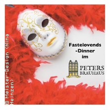 Fastelovends-Dinner im Peters Brauhaus — Motiv mit venezianischer Maske und roten Federn